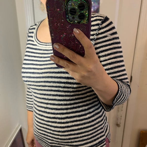 COPY - ADORABLE ART TO WEAR TOP SIZE L LARGE STRIPE CREAM BLACK EUC SWEATER SHIโฆ - Picture 13 of 13